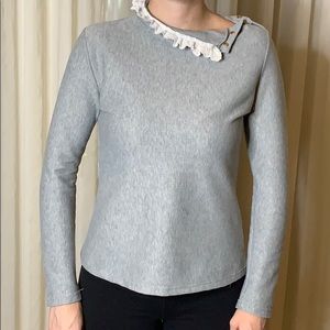 Gray Top with White Lace Neck
